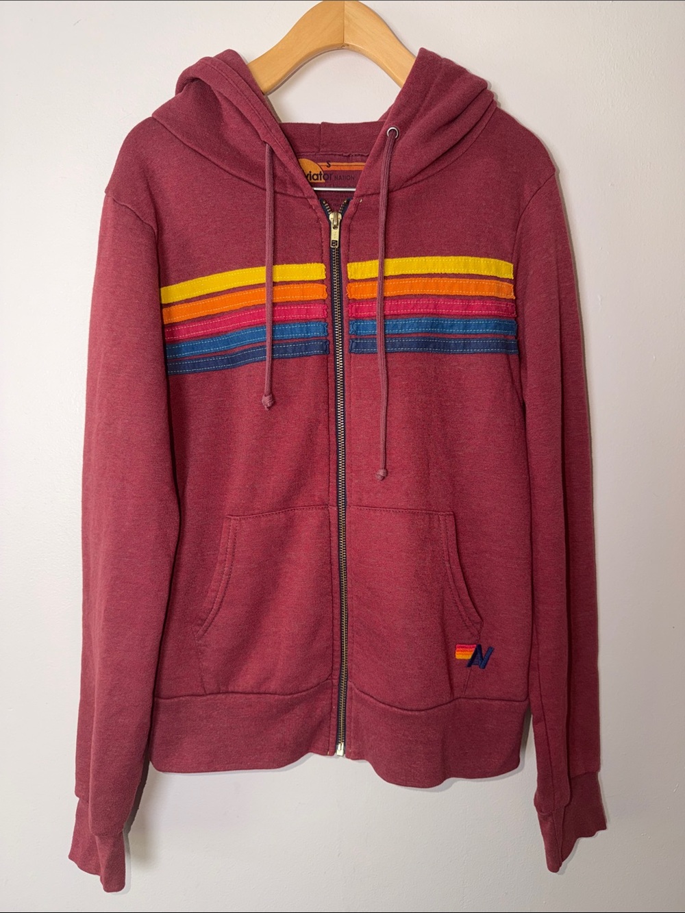 Aviator Nation 5 Stripe Zip Up Hoodie Size S